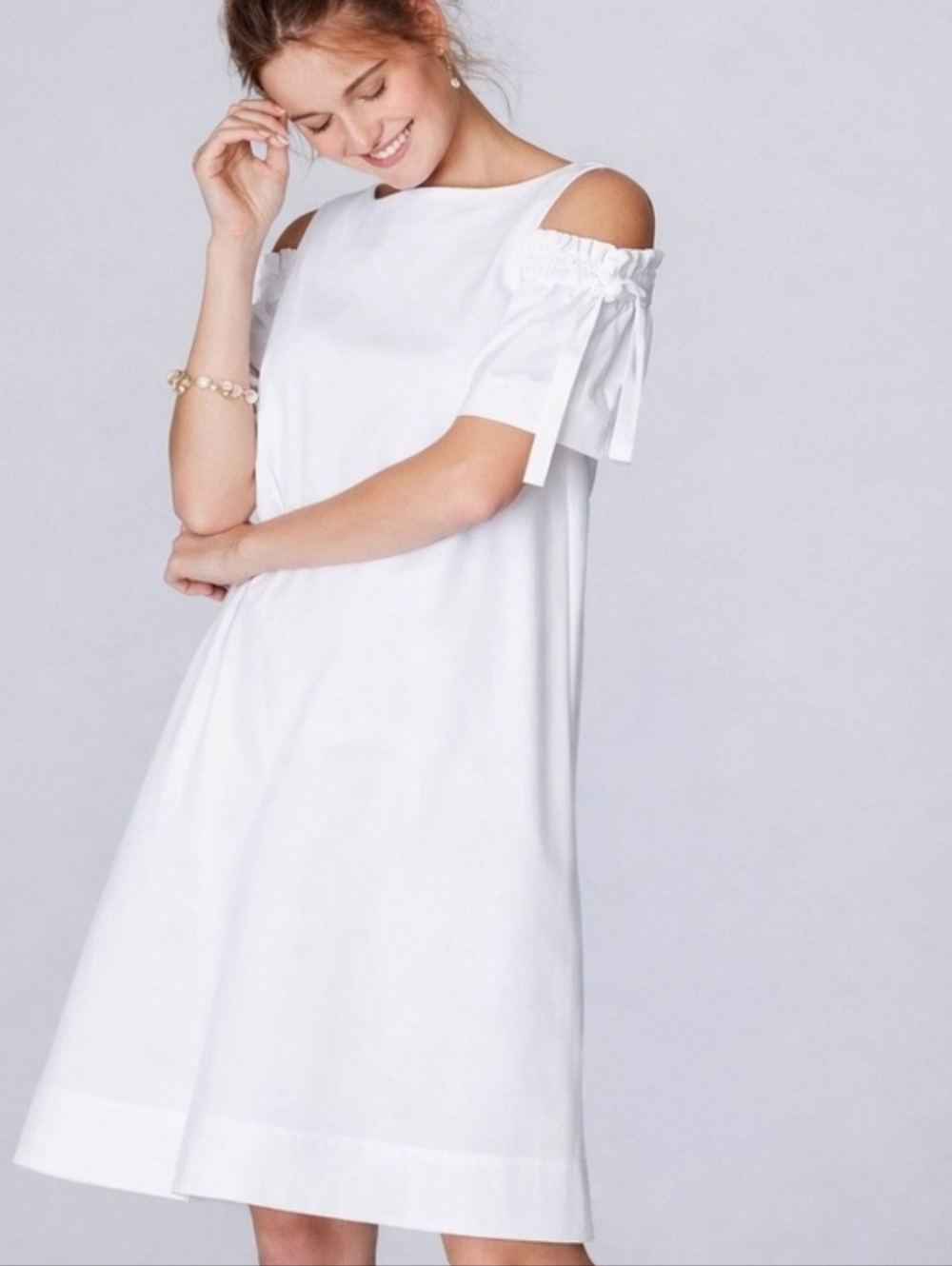 NWT J Jill White Cotton Blend Cold Shoulder Knee Length Dress Large A Line Shift